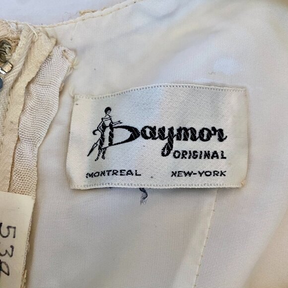 Vintage 1950s Daymor Originals Cream Lace Wiggle Dress w Robins Egg Velvet Bow - Picture 16 of 16